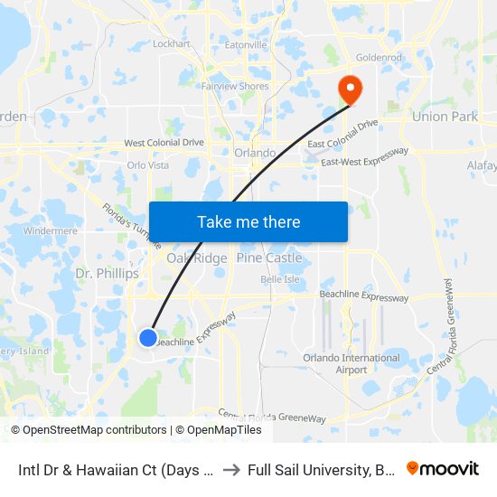 Intl Dr & Hawaiian Ct (Days Inn / Ihop) to Full Sail University, Building 5 map