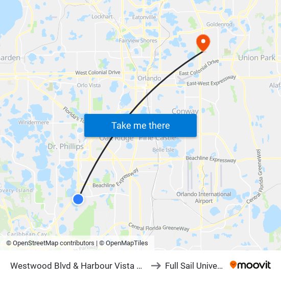 Westwood Blvd & Harbour Vista Dr (Marriott’S Cypress Harbour) to Full Sail University, Building 5 map