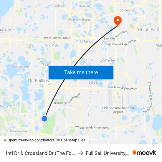 Intl Dr & Crossland Dr (The Fountains Resort) to Full Sail University, Building 5 map