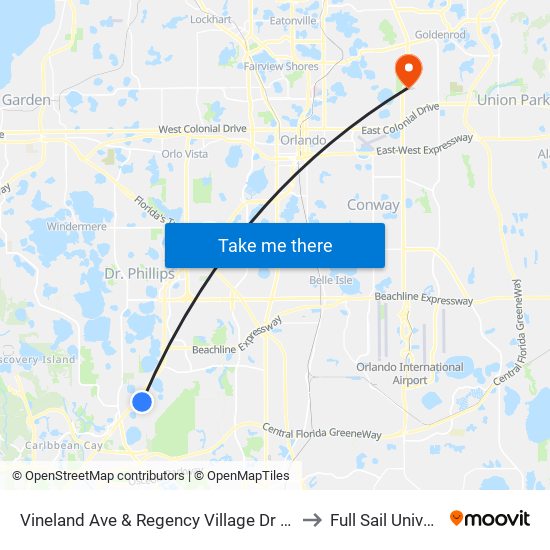 Vineland Ave & Regency Village Dr (Orlando Vineland Premium Outlets) to Full Sail University, Building 5 map