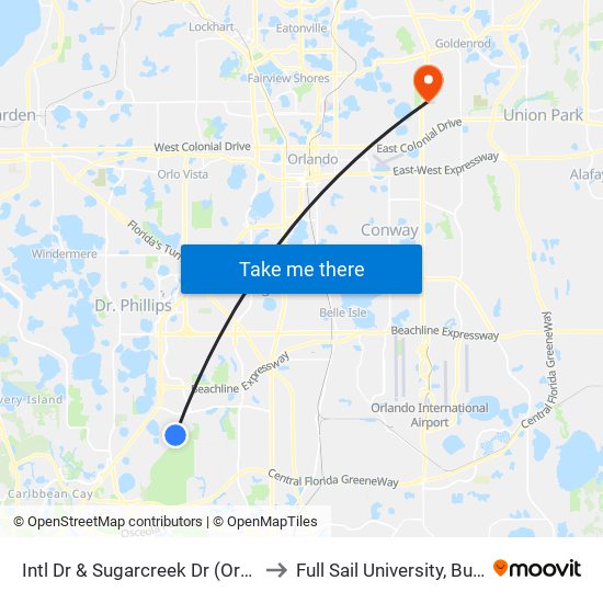 Intl Dr & Sugarcreek Dr (Orchid Bay) to Full Sail University, Building 5 map