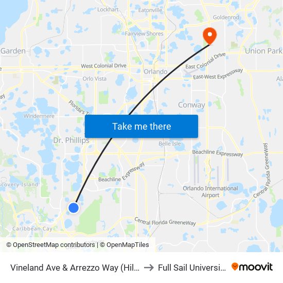 Vineland Ave & Arrezzo Way (Hilton Grand Vacations) to Full Sail University, Building 5 map