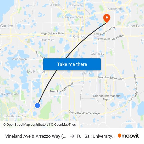 Vineland Ave & Arrezzo Way (Regency Village) to Full Sail University, Building 5 map