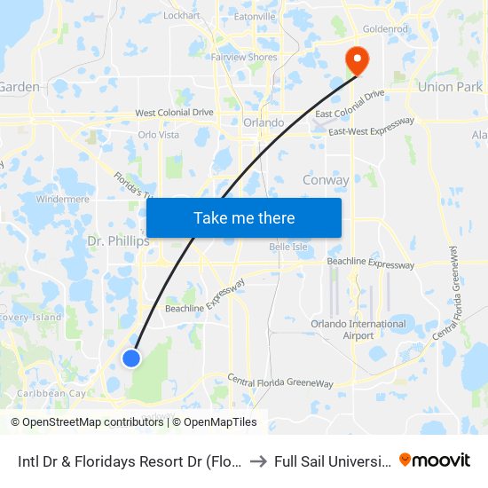 Intl Dr & Floridays Resort Dr (Floridays Resort Orlando) to Full Sail University, Building 5 map