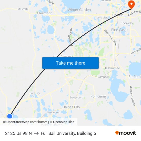 2125 Us 98 N to Full Sail University, Building 5 map