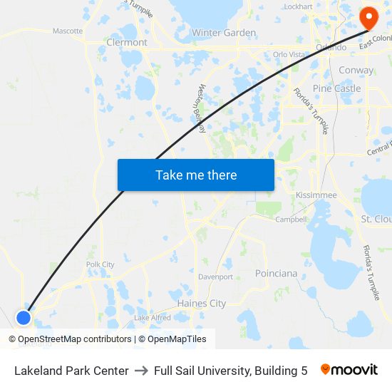 Lakeland Park Center to Full Sail University, Building 5 map