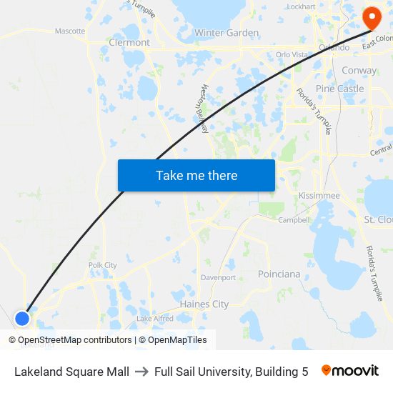 Lakeland Square Mall to Full Sail University, Building 5 map