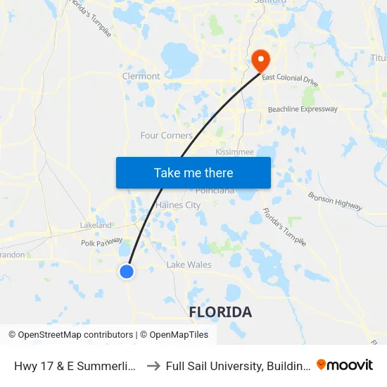 Hwy 17 & E Summerlin St to Full Sail University, Building 5 map