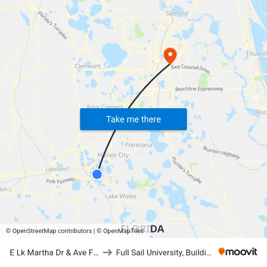 E Lk Martha Dr & Ave F NE to Full Sail University, Building 5 map