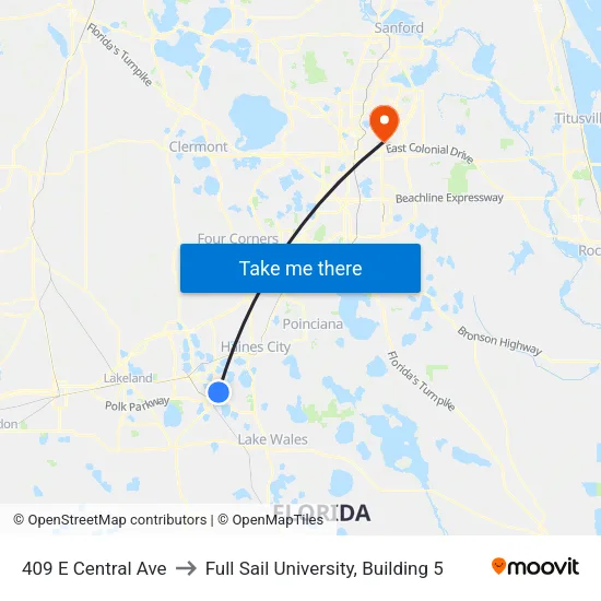 409 E Central Ave to Full Sail University, Building 5 map