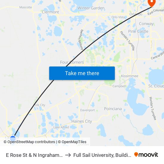 E Rose St &  N Ingraham Ave to Full Sail University, Building 5 map