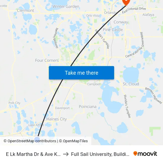 E Lk Martha Dr & Ave K NE to Full Sail University, Building 5 map
