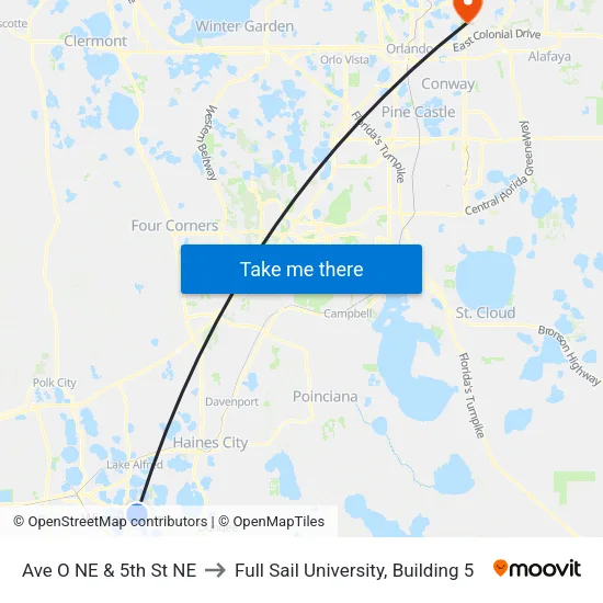 Ave O NE & 5th St NE to Full Sail University, Building 5 map
