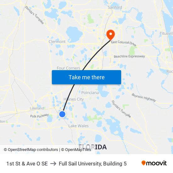 1st St & Ave O SE to Full Sail University, Building 5 map