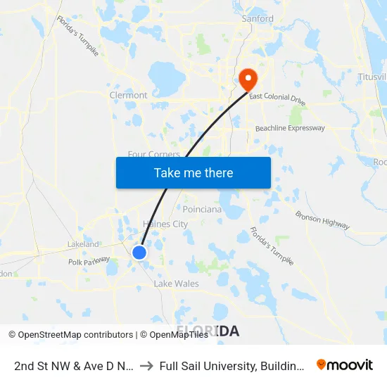 2nd St NW & Ave D NW to Full Sail University, Building 5 map