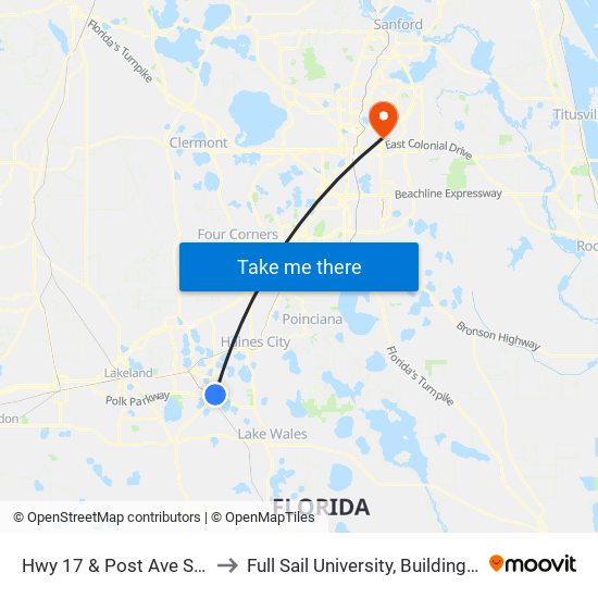 Hwy 17 & Post Ave SW to Full Sail University, Building 5 map