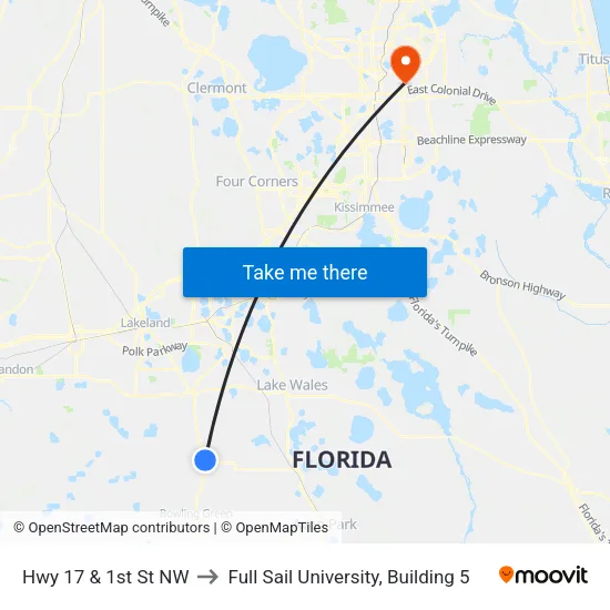 Hwy 17 & 1st St NW to Full Sail University, Building 5 map