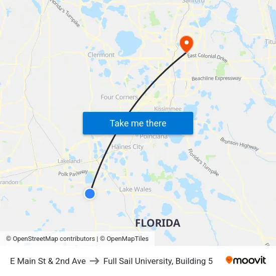 E Main St & 2nd Ave to Full Sail University, Building 5 map