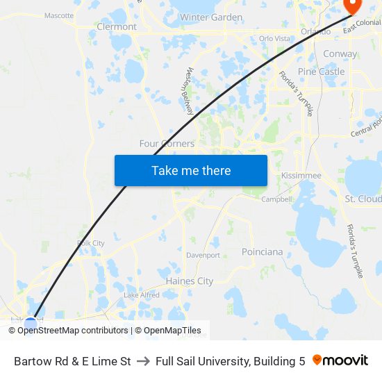 Bartow Rd & E Lime St to Full Sail University, Building 5 map