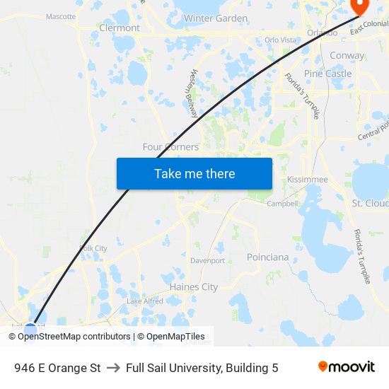 946 E Orange St to Full Sail University, Building 5 map