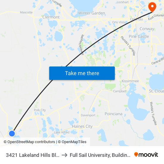 3421 Lakeland Hills Blvd to Full Sail University, Building 5 map