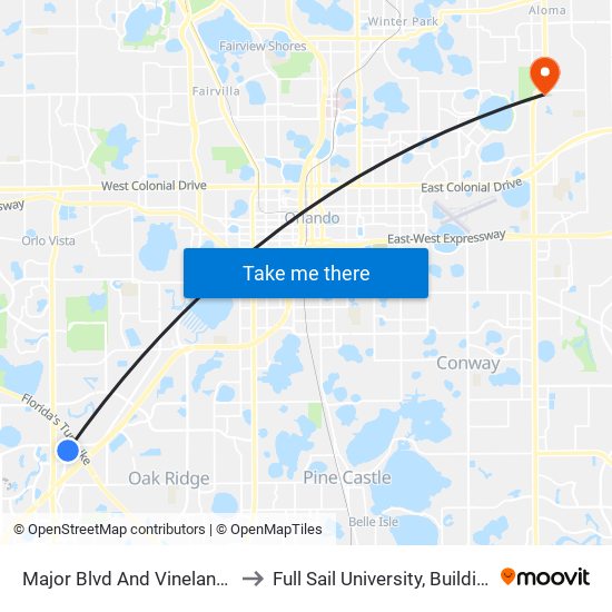 Major Blvd And Vineland Rd to Full Sail University, Building 5 map