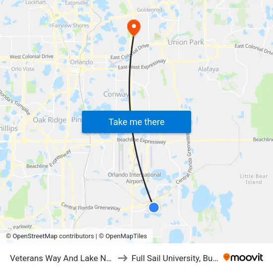 Veterans Way And Lake Nona Blvd to Full Sail University, Building 5 map