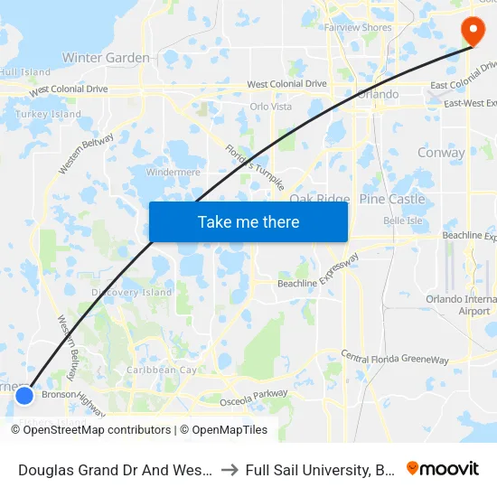Douglas Grand Dr And Westside Blvd to Full Sail University, Building 5 map