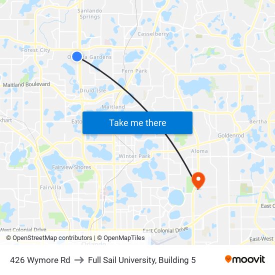 426 Wymore Rd to Full Sail University, Building 5 map