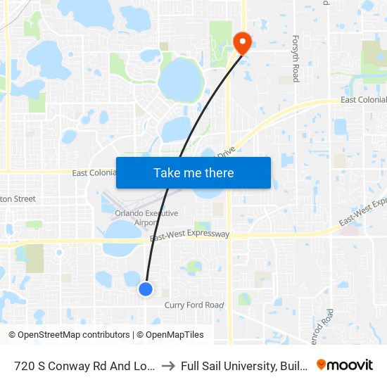 720 S Conway Rd And Loring Pl to Full Sail University, Building 5 map