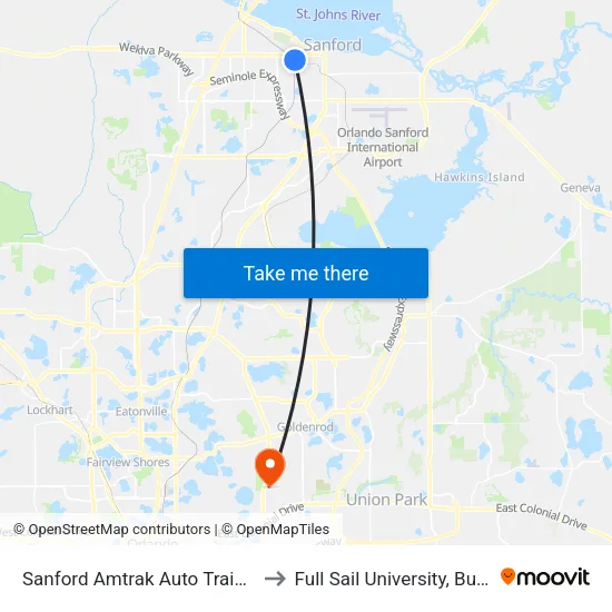 Sanford Amtrak Auto Train Station to Full Sail University, Building 5 map