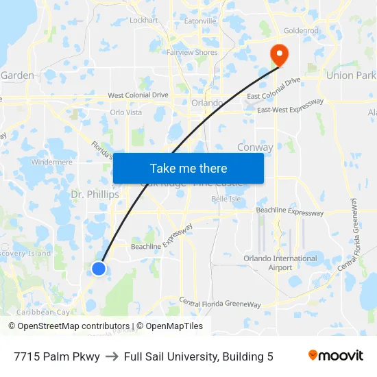 7715 Palm Pkwy to Full Sail University, Building 5 map