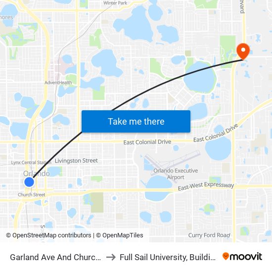 Garland Ave And Church St to Full Sail University, Building 5 map