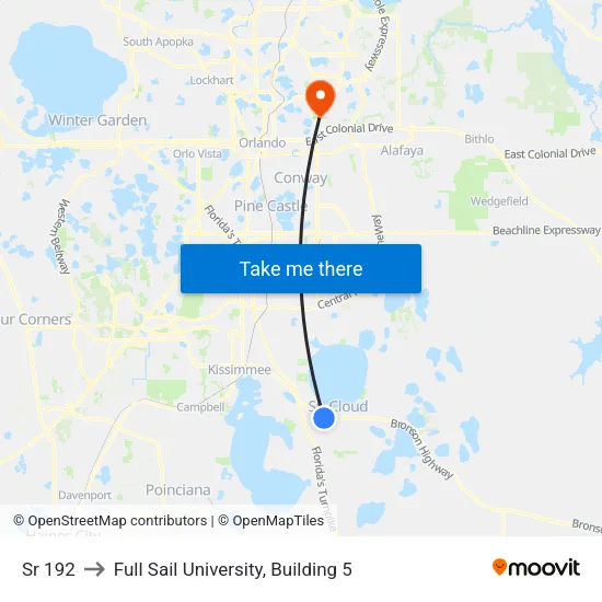 Sr 192 to Full Sail University, Building 5 map
