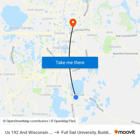 Us 192 And Wisconsin Ave to Full Sail University, Building 5 map