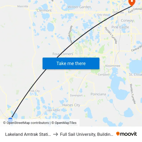 Lakeland Amtrak Station to Full Sail University, Building 5 map
