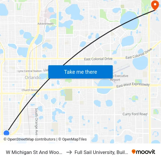W Michigan St And Woods Ave to Full Sail University, Building 5 map
