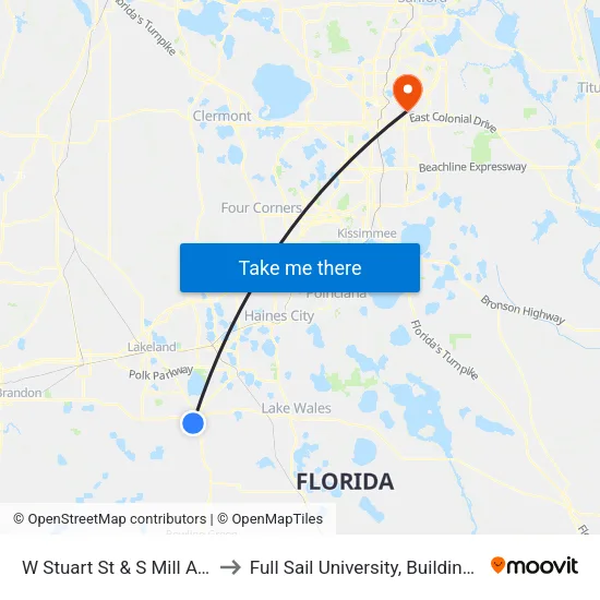 W Stuart St & S Mill Ave to Full Sail University, Building 5 map