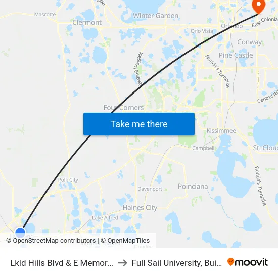 Lkld Hills Blvd & E Memorial Blvd to Full Sail University, Building 5 map