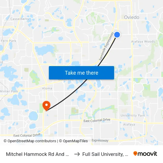 Mitchel Hammock Rd And Broadway St to Full Sail University, Building 5 map