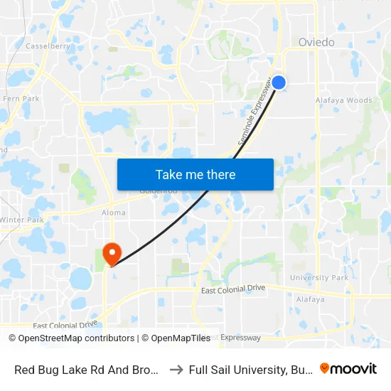 Red Bug Lake Rd And Broadway St to Full Sail University, Building 5 map