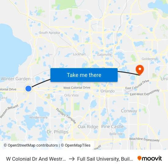 W Colonial Dr And Westrun Rd to Full Sail University, Building 5 map