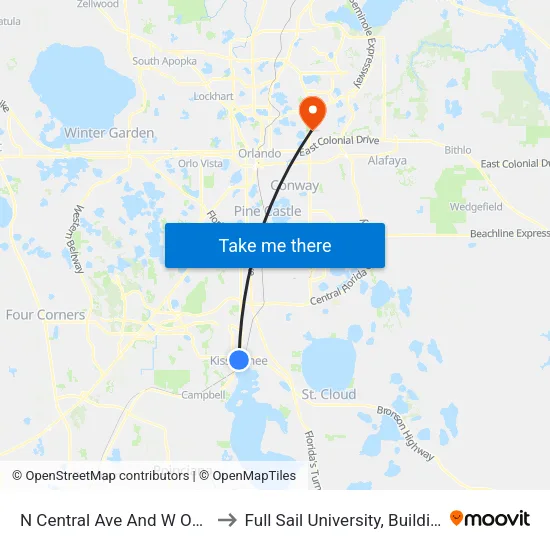 N Central Ave And W Oak St to Full Sail University, Building 5 map