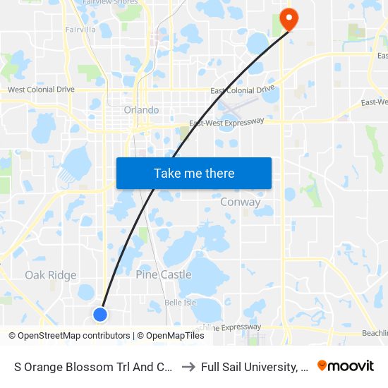 S Orange Blossom Trl And Counselor Row to Full Sail University, Building 5 map