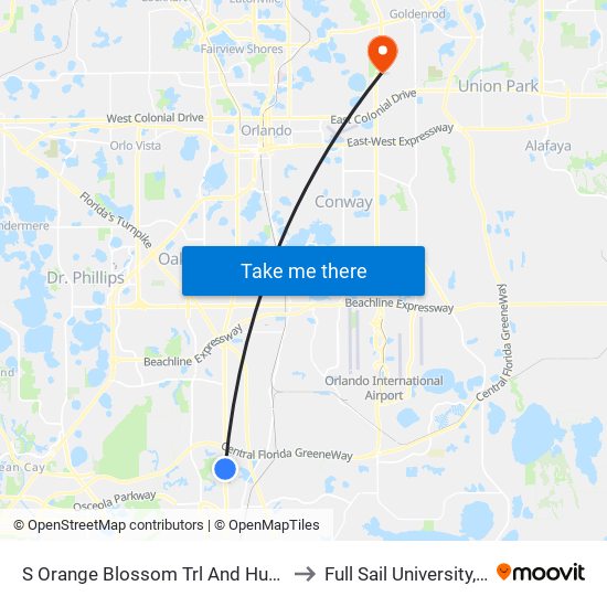 S Orange Blossom Trl And Hunters Creek Blvd to Full Sail University, Building 5 map