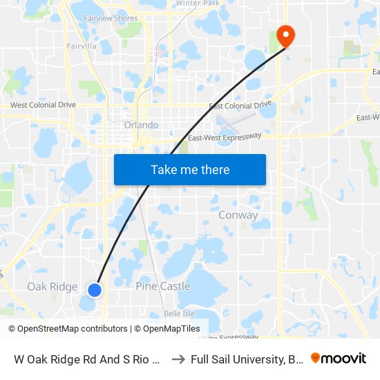 W Oak Ridge Rd And S Rio Grande Ave to Full Sail University, Building 5 map