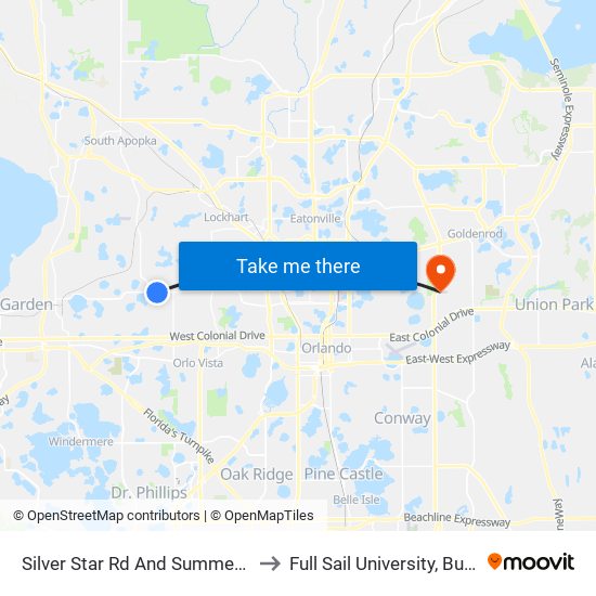 Silver Star Rd And Summer Glen Dr to Full Sail University, Building 5 map