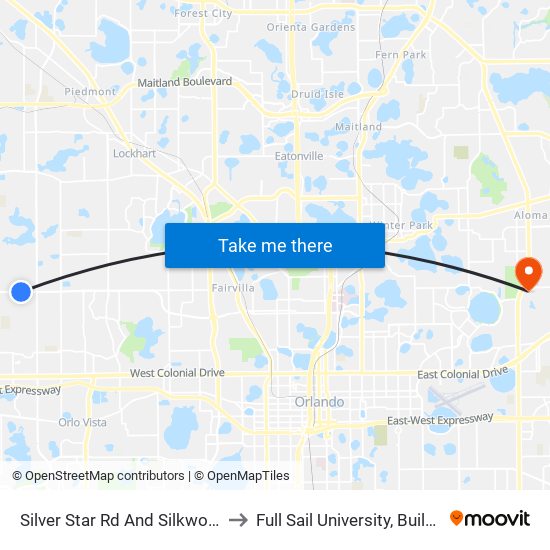 Silver Star Rd And Silkwood Cir to Full Sail University, Building 5 map