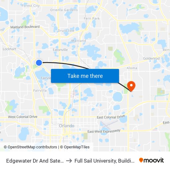 Edgewater Dr And Satel Dr to Full Sail University, Building 5 map