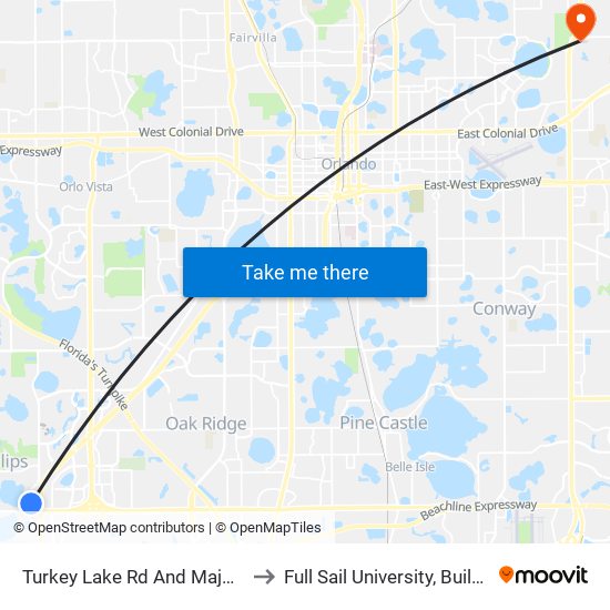 Turkey Lake Rd And Majorca Pl to Full Sail University, Building 5 map